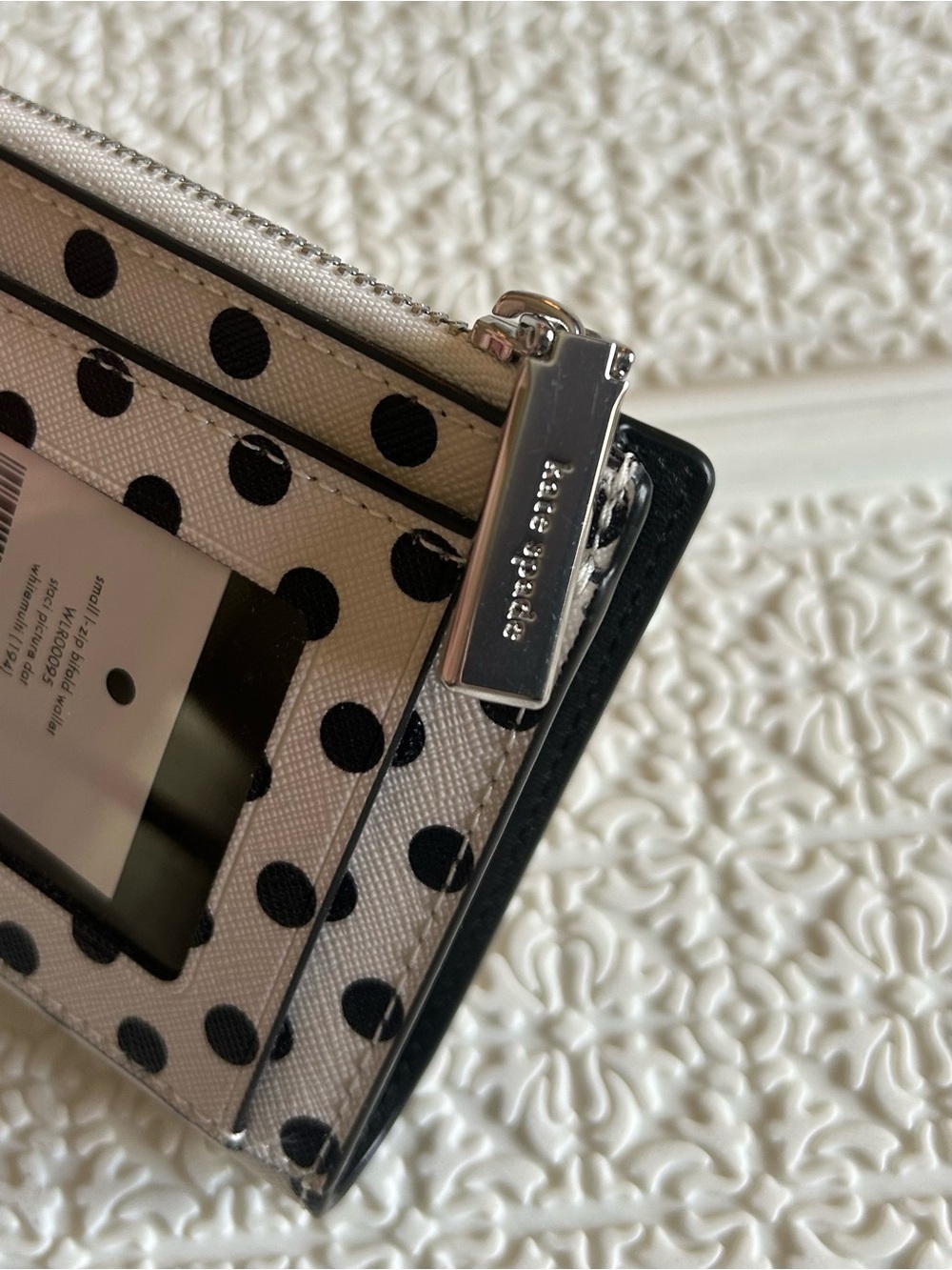 NWT KATE SPADE NY White and Black Polka Dot Zip Bifold Wallet - Picture 3 of 5
